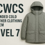 ECWCS Level 7のミリタリーパーカーが正面から写された写真。落ち着いたグレーの中綿入りジャケットで、大型フードとフラップ付きポケットを備え、極寒仕様のボリューム感が分かる構図。